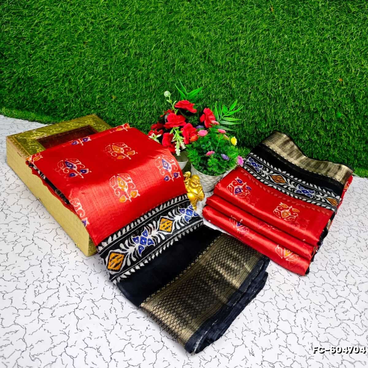 Fancy print office wear cotton sarees all over body  poo pattern design premium look lightweight comfortable wear - RED