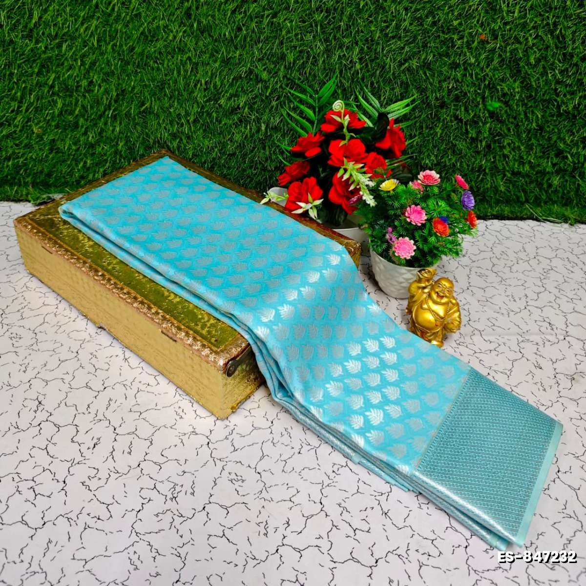 Bridal Silk Gold Silvar And Copper Zari Weave And Wedding Art Silk Sarees - LIGHT SKY BLUE (1)