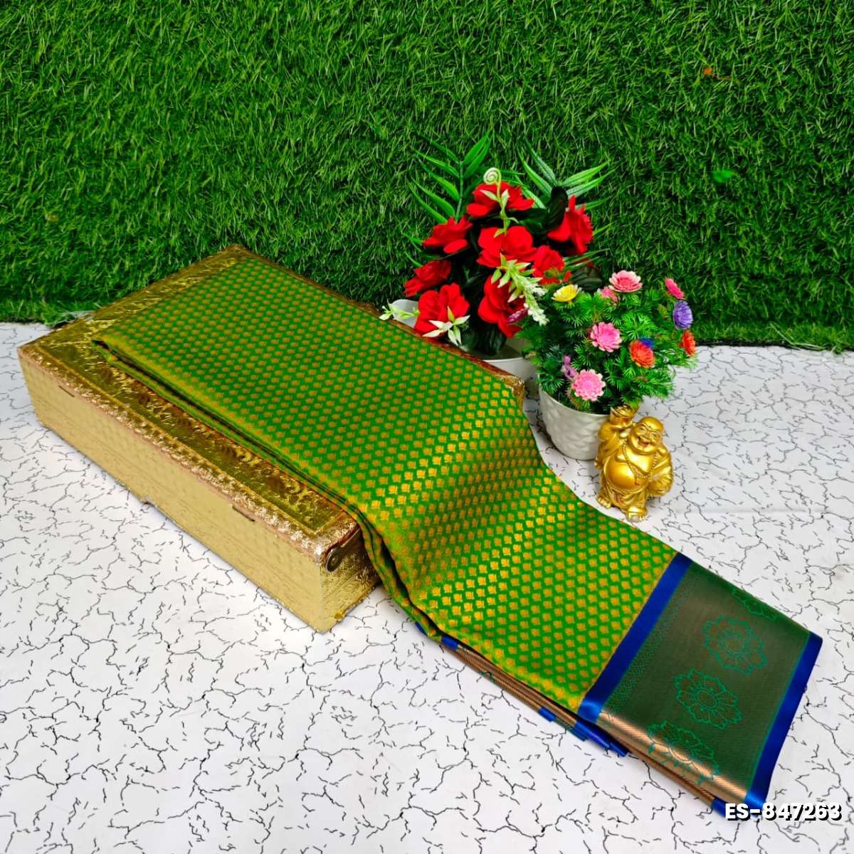 Bridal Silk Gold Silvar And Copper Zari Weave And Wedding Art Silk Sarees - GREEN COLOUR (5)