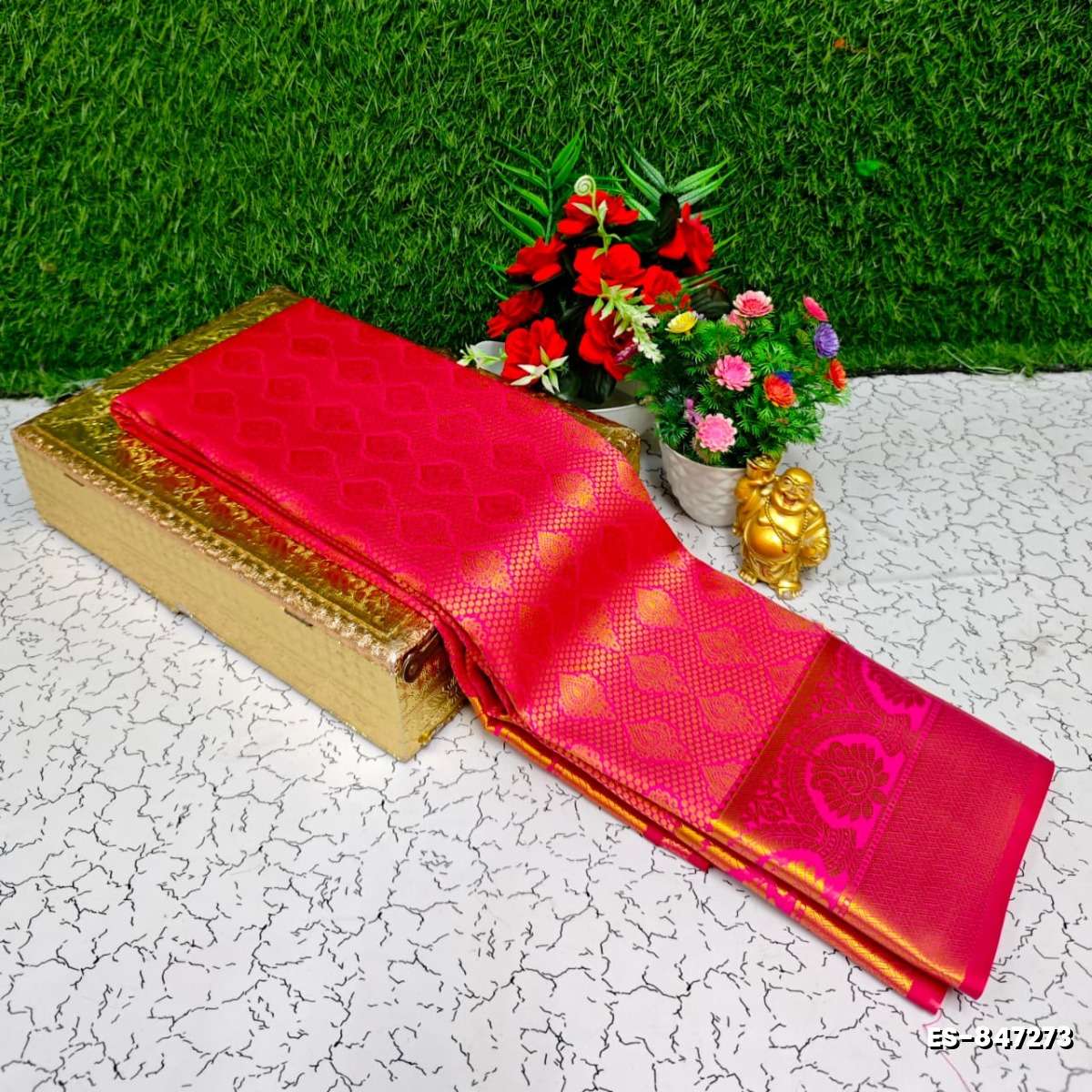 Bridal Silk Gold Silvar And Copper Zari Weave And Wedding Art Silk Sarees - RUBY COLOUR