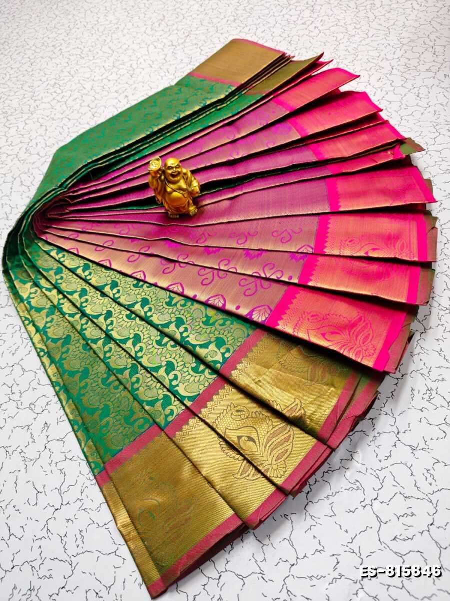 Bridal Silk Gold Silvar And Copper Zari Weave And Wedding Art Silk Sarees - LIGHT GREEN SHADE (4)