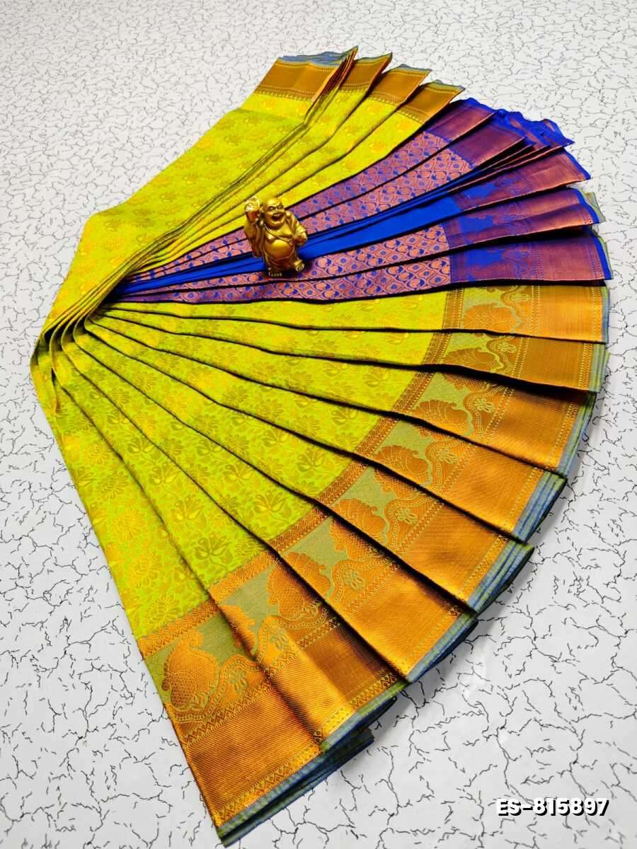 Bridal Silk Gold Silvar And Copper Zari Weave And Wedding Art Silk Sarees - LEMON YELLOW