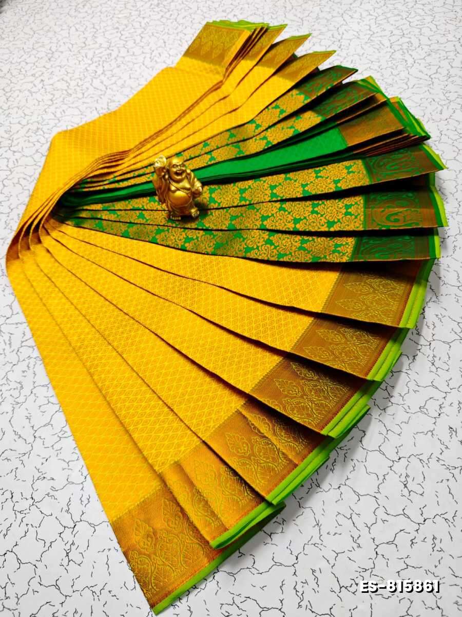 Bridal Silk Gold Silvar And Copper Zari Weave And Wedding Art Silk Sarees - YELLOW COLOR (3)