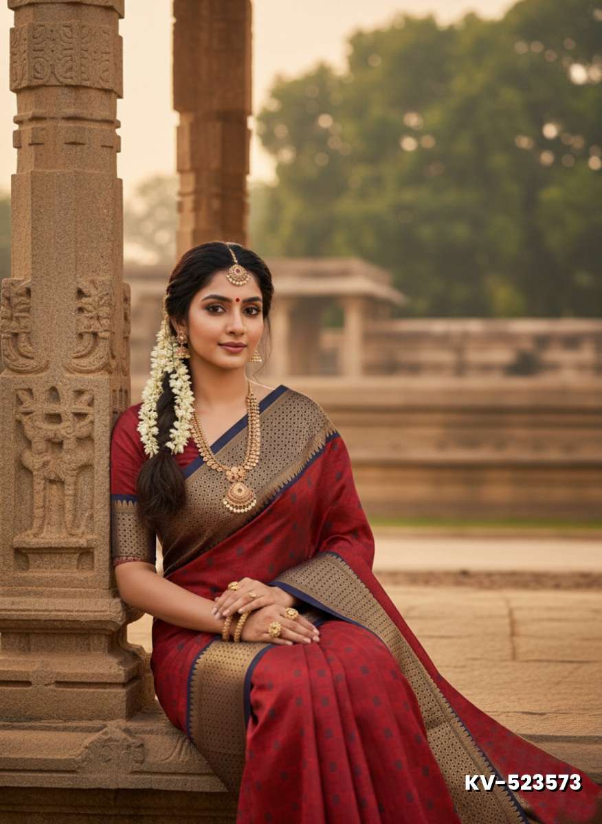 Kayal Premium Soft Silk Saree rich ruby with navy blue color mixed body adorned with subtle checkered motifs and a striking contrast navy blue border - RUBY COLOUR