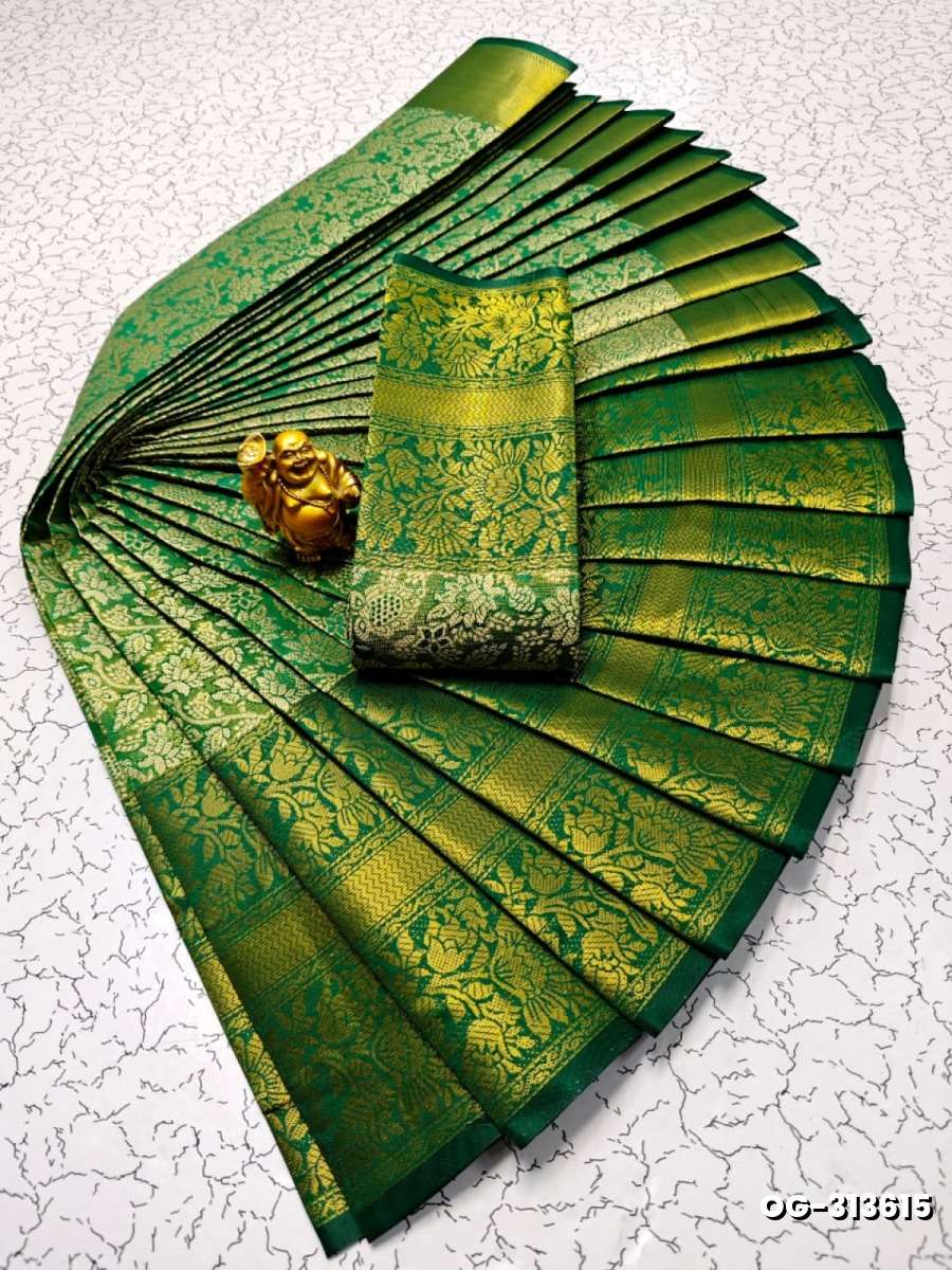 A "one gram gold trending tissue saree" typically refers to a saree made from a lightweight, sheer fabric known as tissue - GREEN (1)