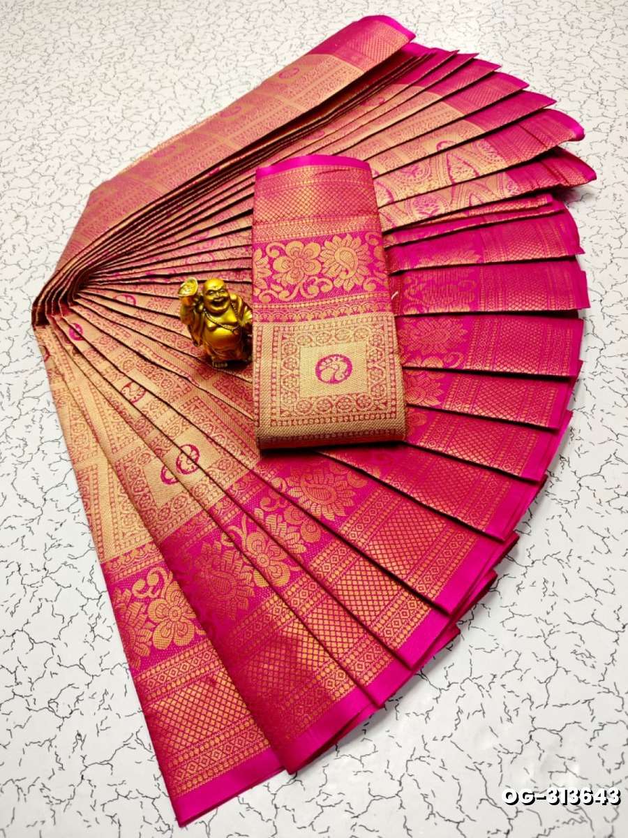 A "one gram gold trending tissue saree" typically refers to a saree made from a lightweight, sheer fabric known as tissue - LIGHT PINK (1)
