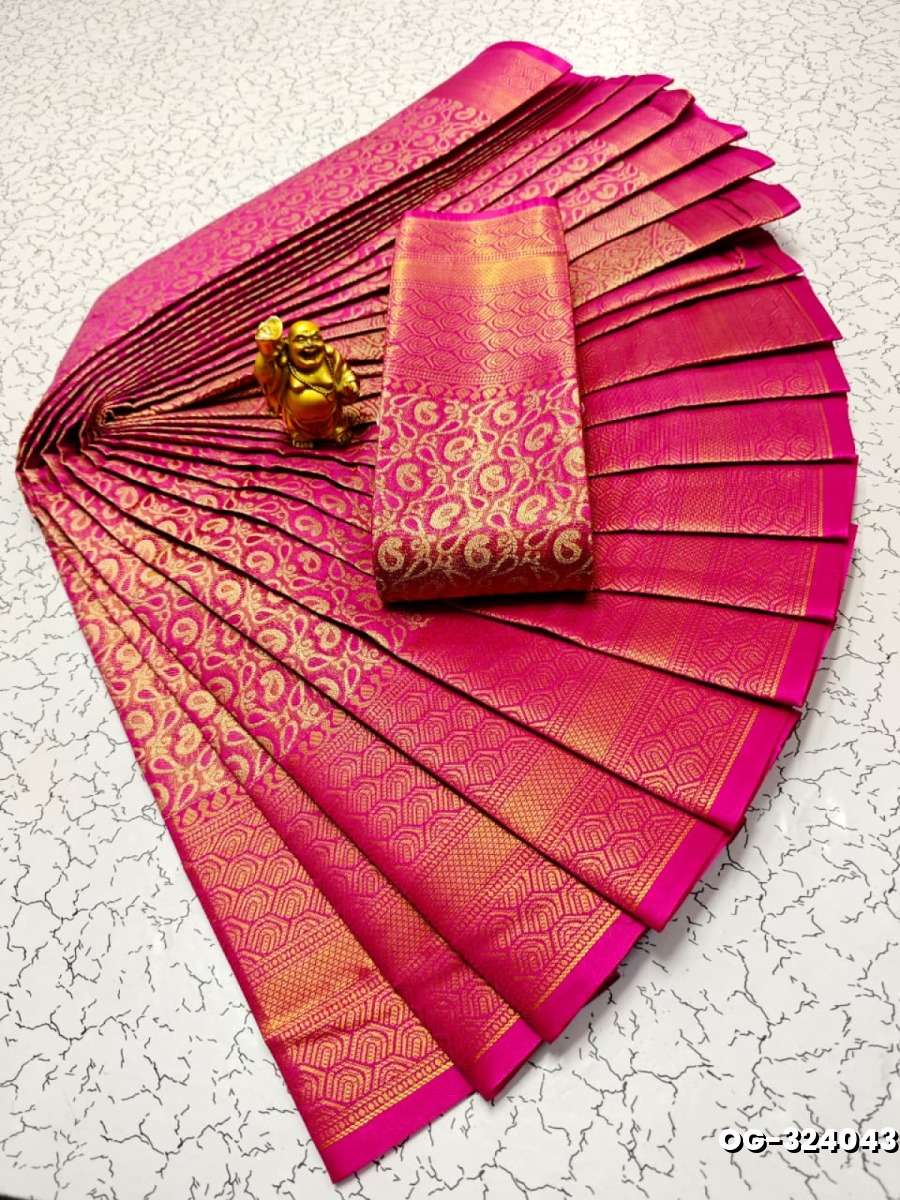 A "one gram gold trending tissue saree" typically refers to a saree made from a lightweight, sheer fabric known as tissue - LIGHT PINK (2)