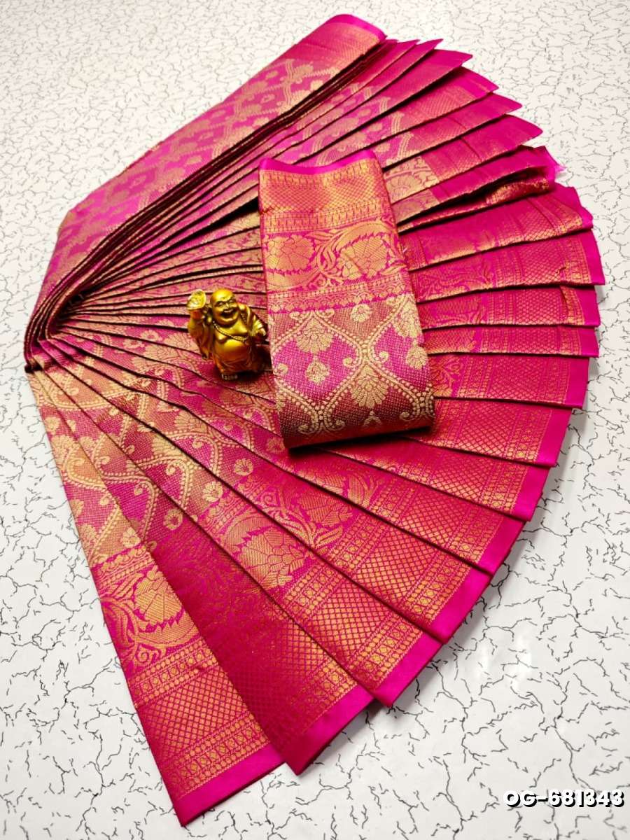A "one gram gold trending tissue saree" typically refers to a saree made from a lightweight, sheer fabric known as tissue - LIGHT PINK (3)
