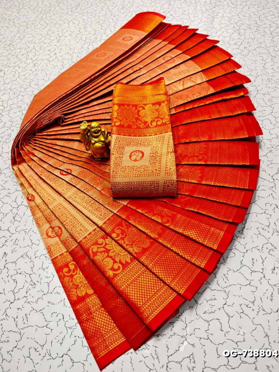 A "one gram gold trending tissue saree" typically refers to a saree made from a lightweight, sheer fabric known as tissue - RED (4)