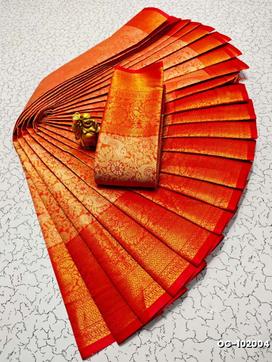 A "one gram gold trending tissue saree" typically refers to a saree made from a lightweight, sheer fabric known as tissue - RED (5)