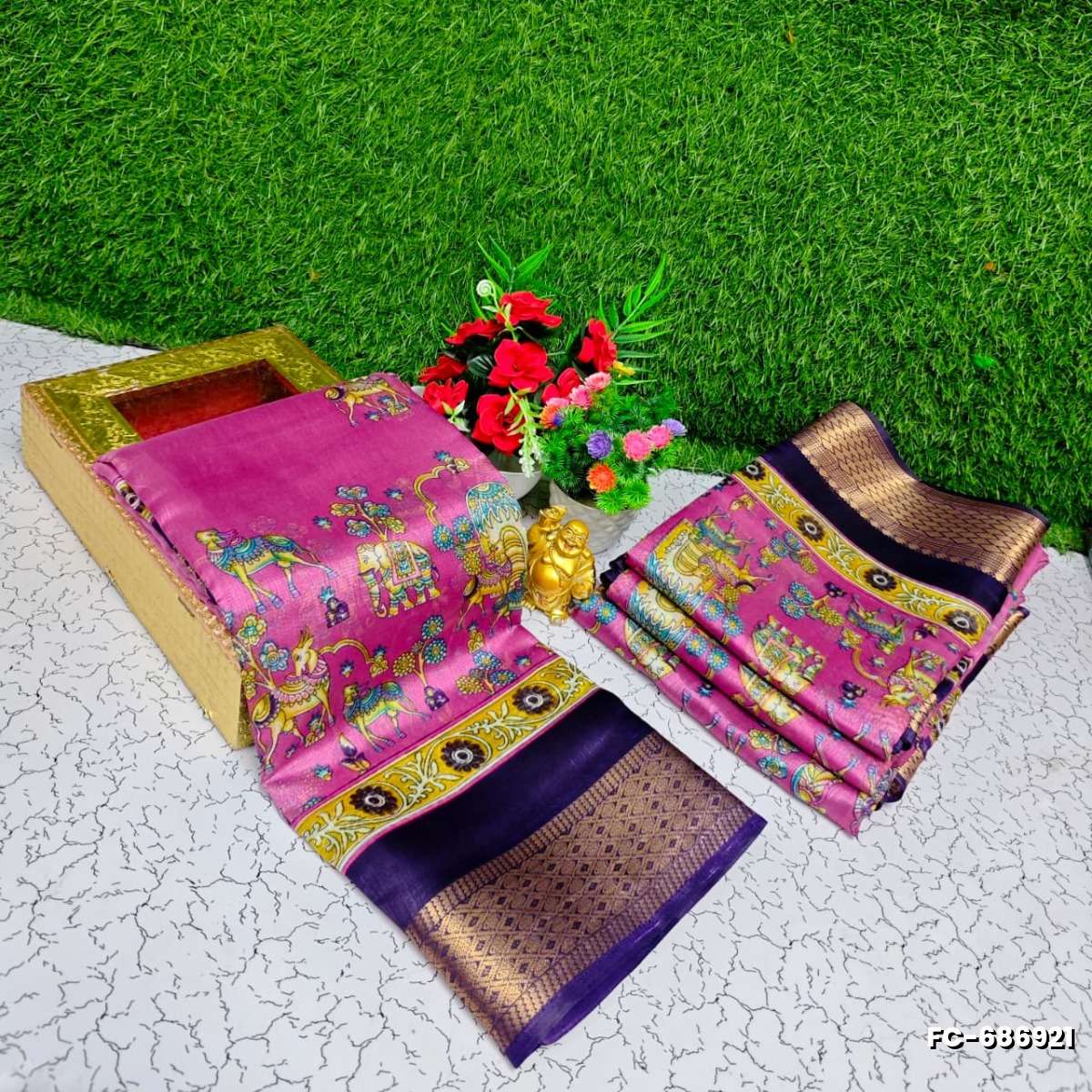 Fancy print office wear cotton sarees all over body kalamkari  pattern design premium look lightweight comfortable wear - BABY PINK