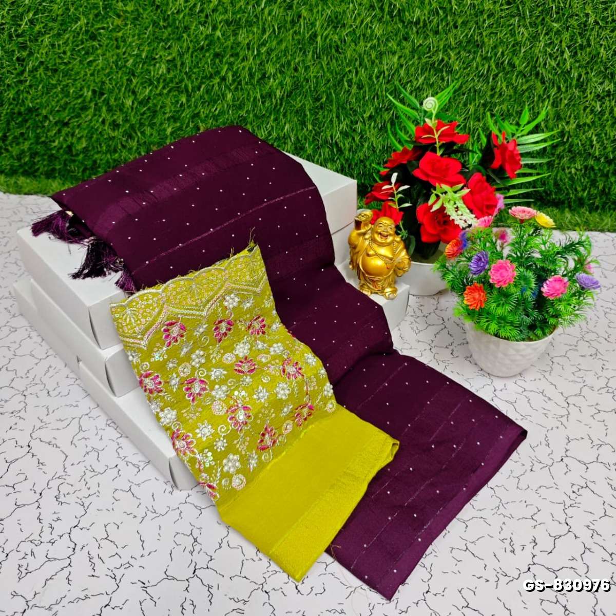 GEORGETTE FANCY SOFT SILK SAREES WITH BLOUSE  PEACOCK DESIGN MODERN FANCY ITEM SAREES - PLUM COLOUR