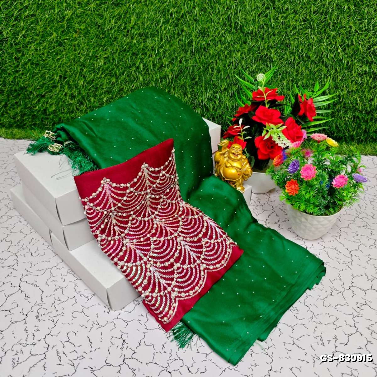 GEORGETTE FANCY SOFT SILK SAREES WITH BLOUSE  PEACOCK DESIGN MODERN FANCY ITEM SAREES - GREEN