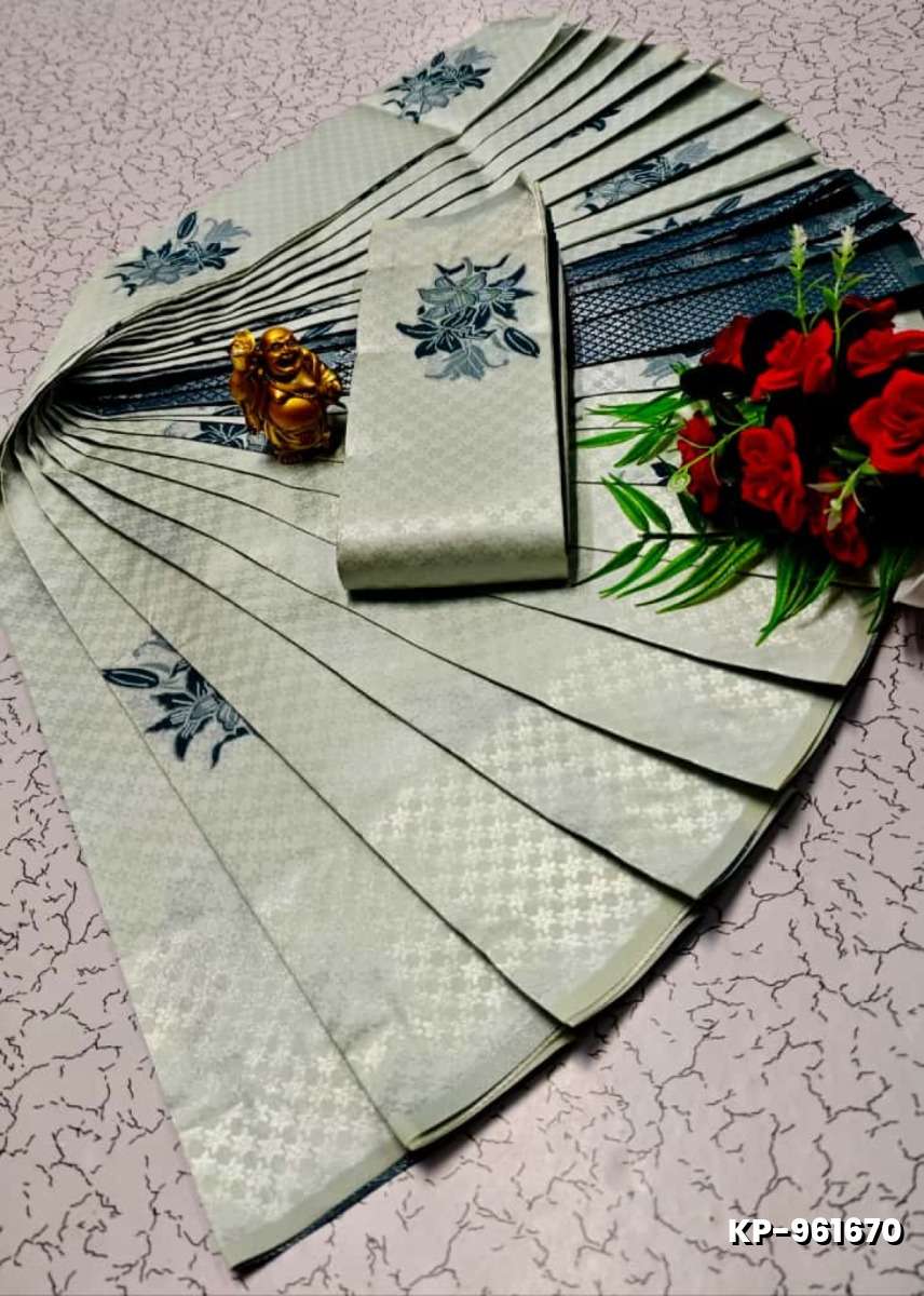 Kubera borderless elite bridal rapier fancy light weight silk type sarees function wear - IVORY COLOUR
