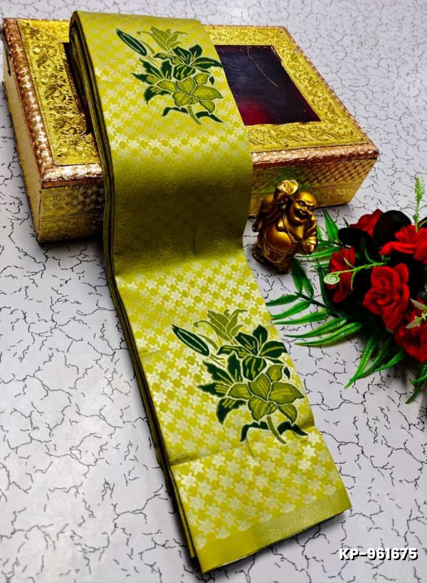 Kubera borderless elite bridal rapier fancy light weight silk type sarees function wear - LEMON COLOUR