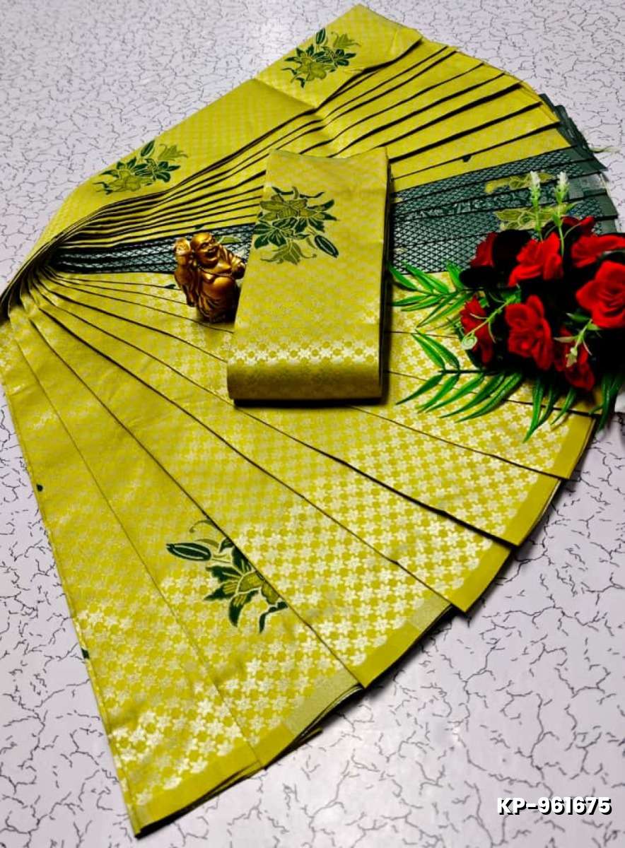Kubera borderless elite bridal rapier fancy light weight silk type sarees function wear - LEMON COLOUR