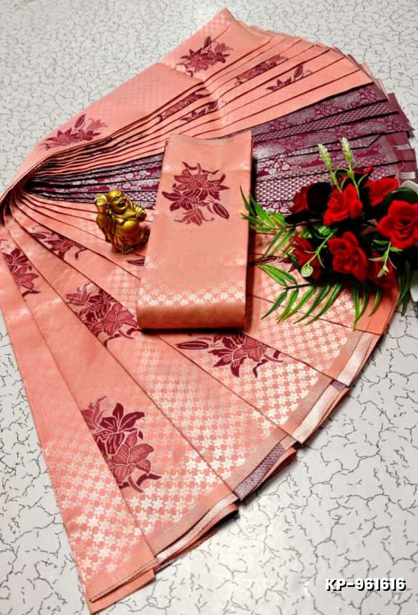 Kubera borderless elite bridal rapier fancy light weight silk type sarees function wear - ORANGE