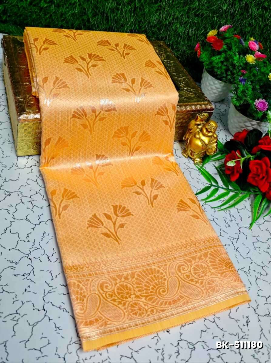 Banaras with our Banarasi Cotton fabric — a beautiful fusion of classic artistry and breathable comfort wear saree - TANGERINE COLOUR