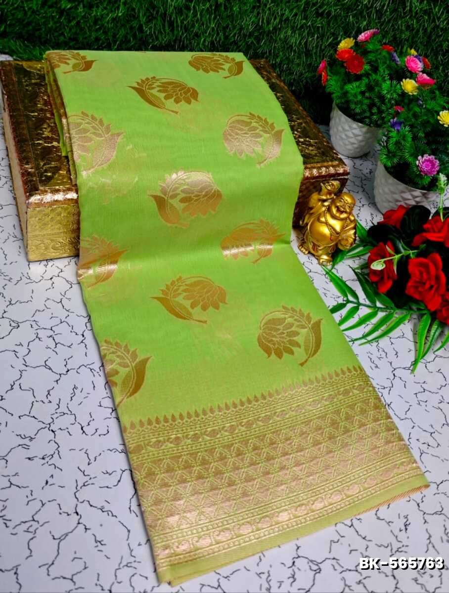 Banaras with our Banarasi Cotton fabric — a beautiful fusion of classic artistry and breathable comfort wear saree - GREEN COLOUR