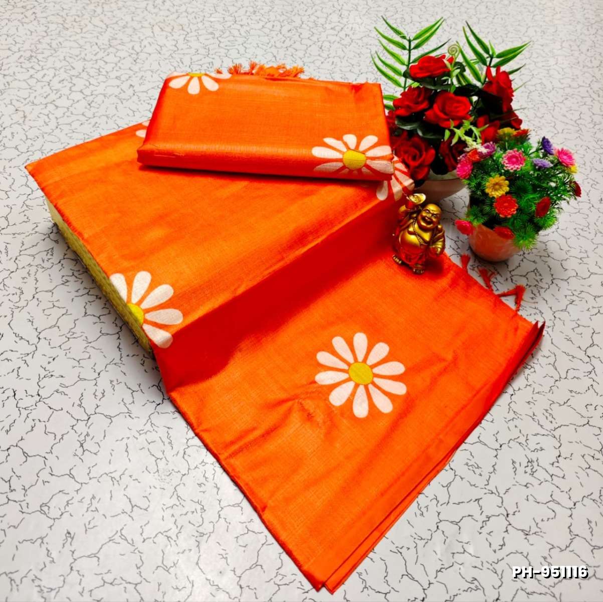 Elegant Pashmina Cotton Saree – Trending Collection - ORANGE