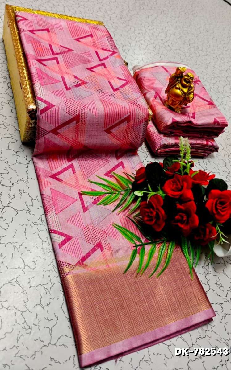Digital printing dola silk cotton sarees - LIGHT PINK