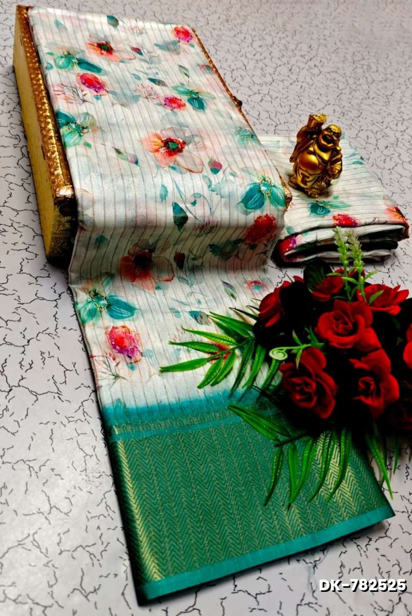Digital printing dola silk cotton sarees - WHITE