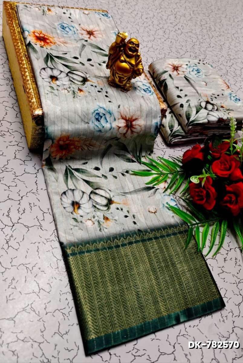 Digital printing dola silk cotton sarees - IVORY COLOUR