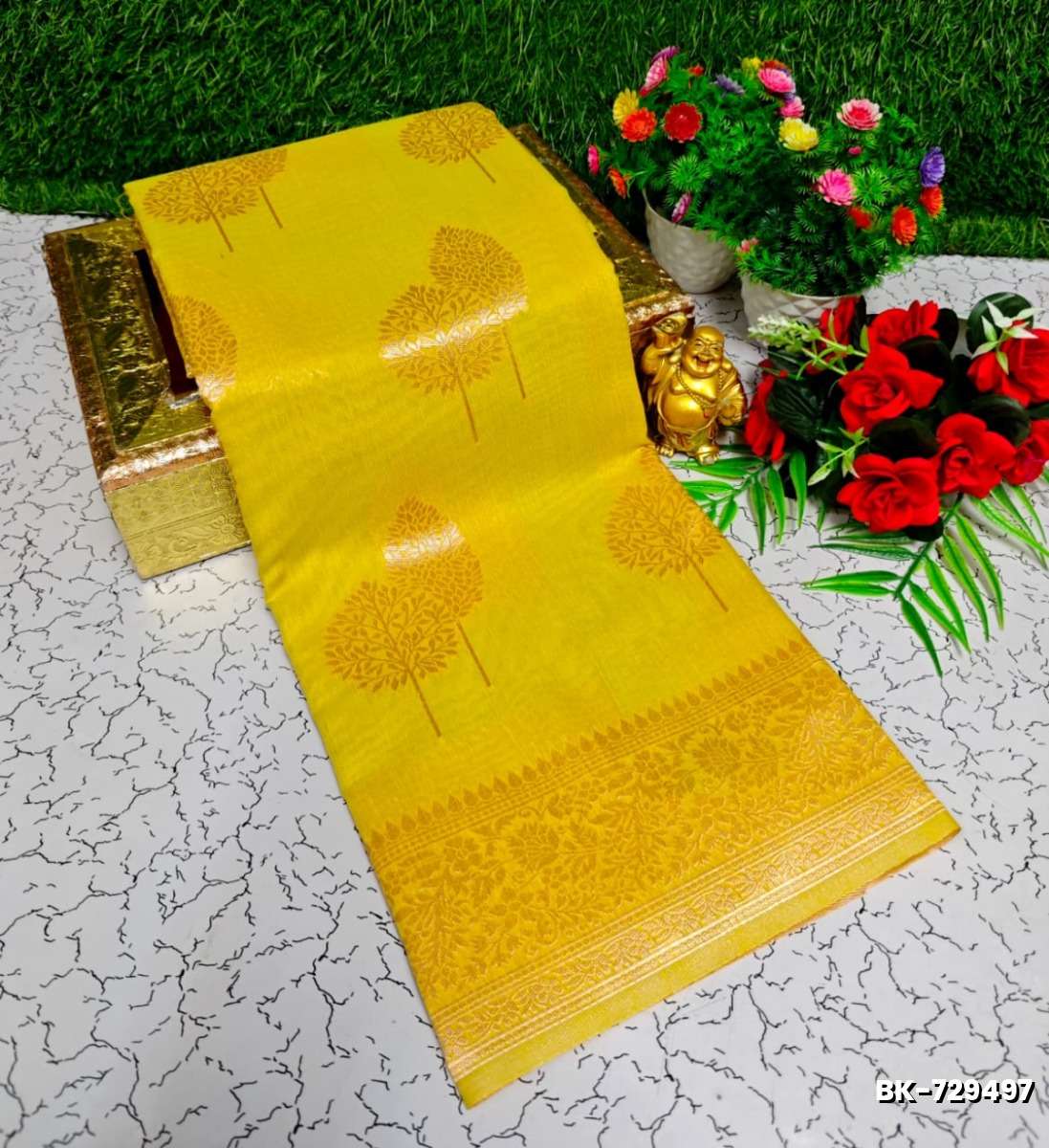 Banaras with our Banarasi Cotton fabric — a beautiful fusion of classic artistry and breathable comfort wear saree - LEMON YELLOW