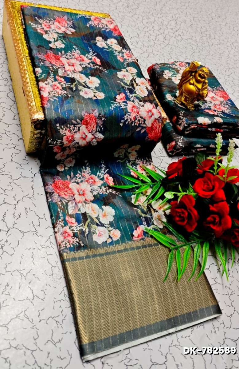 Digital printing dola silk cotton sarees - BLUE COLOUR (1)