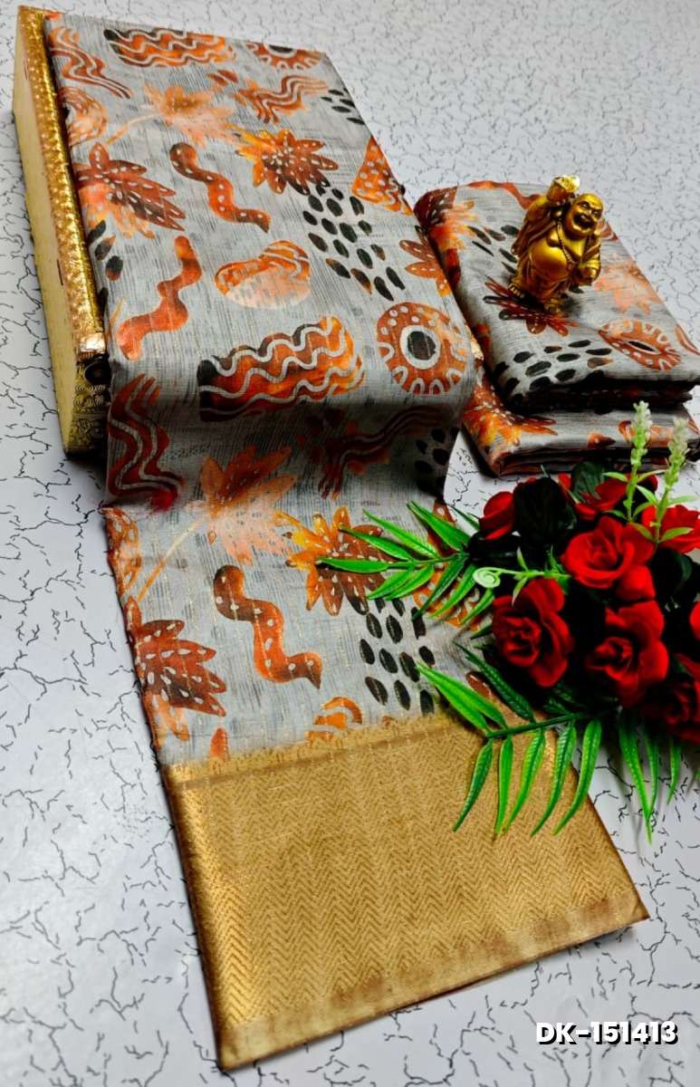 Elegant Floral Dola Silk Saree with Zari Border - SILVAR