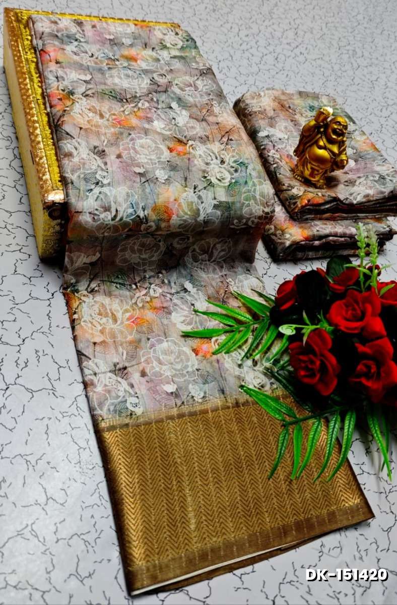 Elegant Floral Dola Silk Saree with Zari Border - AS COLOR
