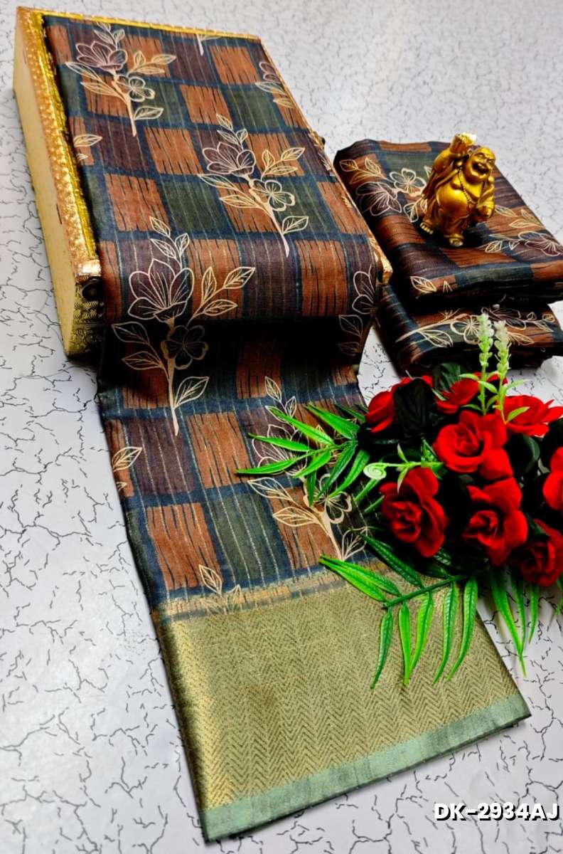 Elegant Floral Dola Silk Saree with Zari Border - DUAL COLOR