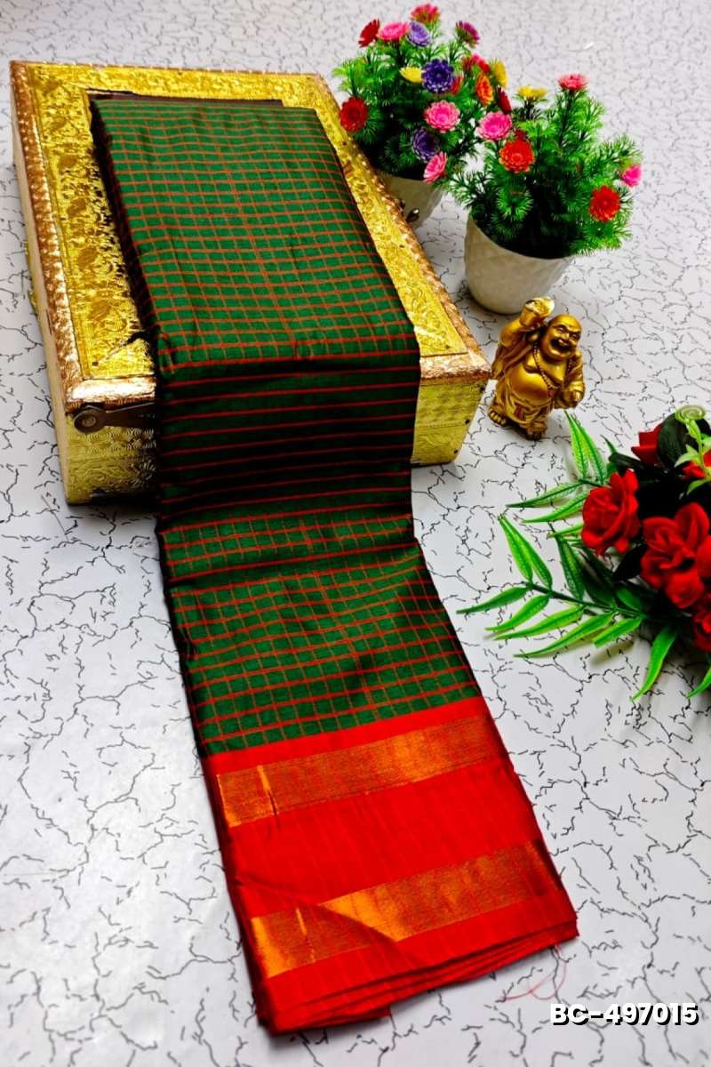 Beauty checked soft silk rich look design soft material function and party wear - GREEN