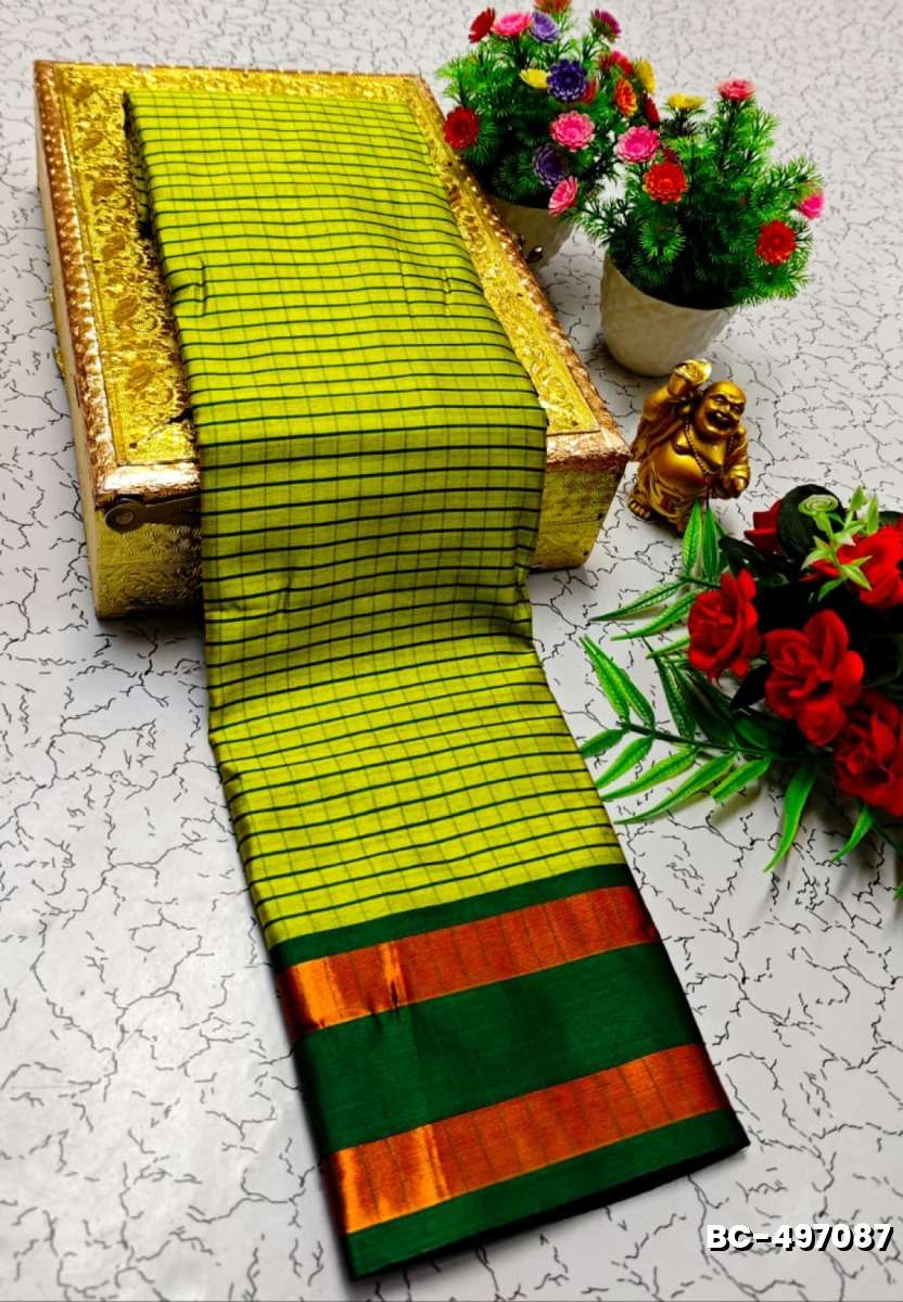 Beauty checked soft silk rich look design soft material function and party wear - FLORAISON GREEN