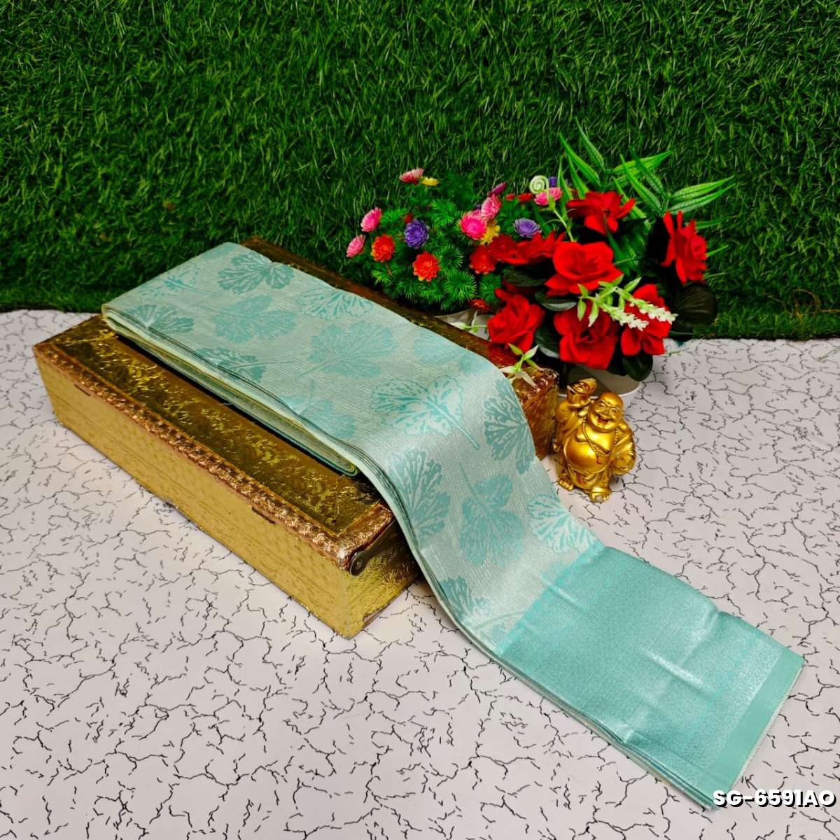 Premium kubera pattu saree rapier fancy  light weight silk type sarees function wear - ICE BLUE (1)