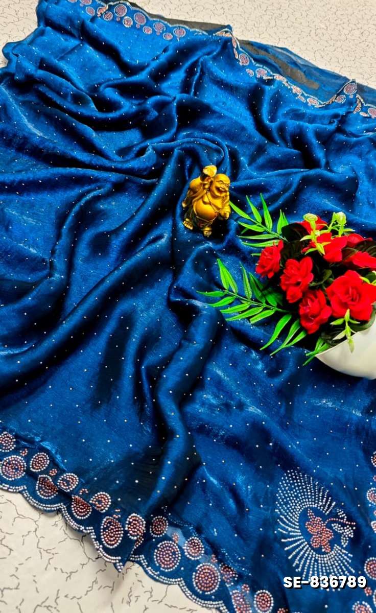 Celestial grace: space silk saree  modern fancy item sarees - BLUE COLOUR