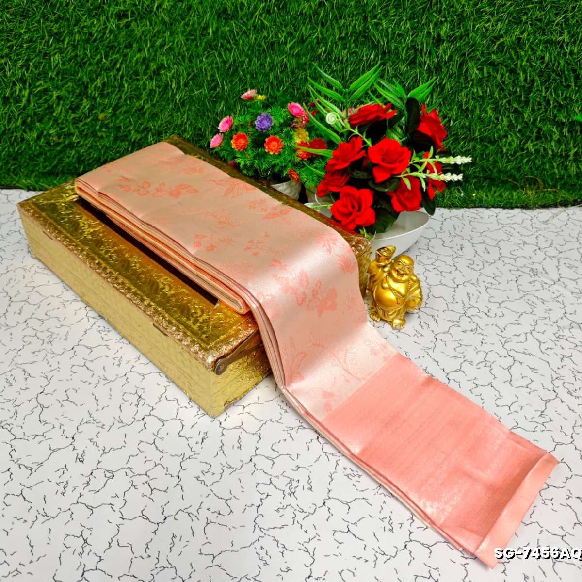 Premium kubera pattu saree rapier fancy  light weight silk type sarees function wear - LITE PEACH (2)