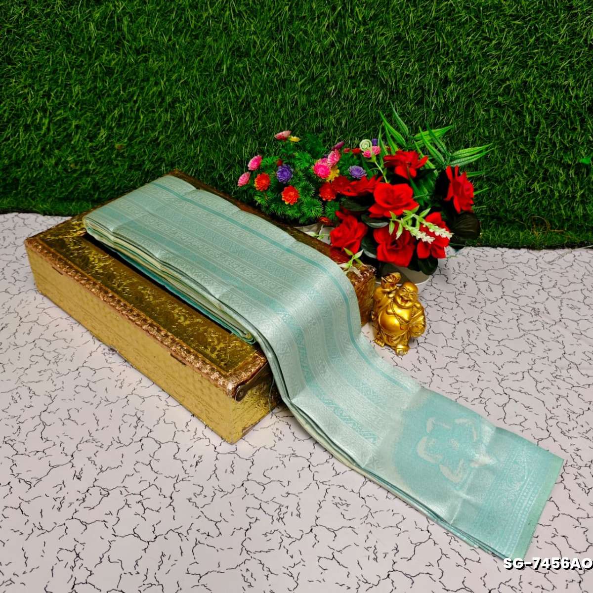 Premium kubera pattu saree rapier fancy  light weight silk type sarees function wear - ICE BLUE (2)