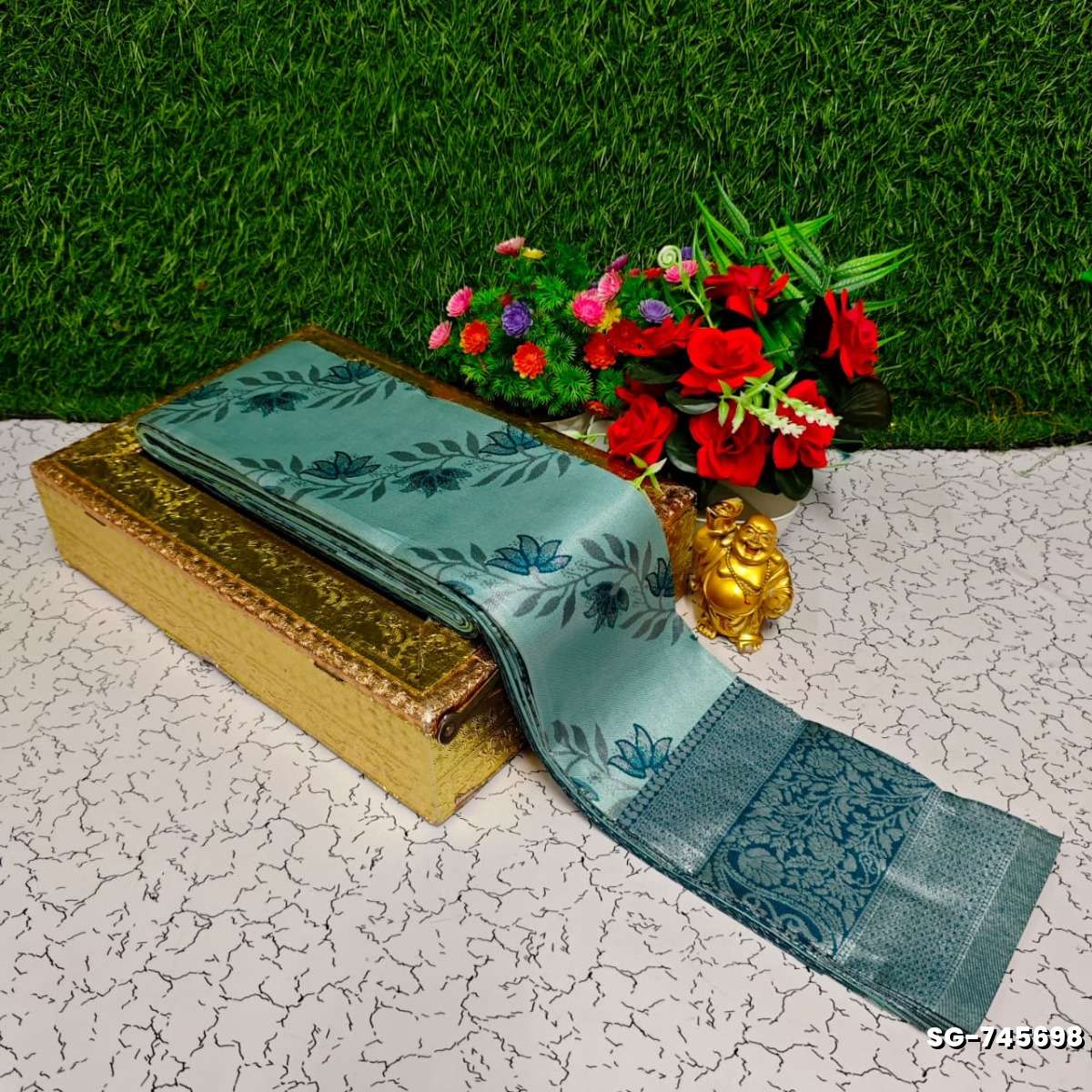 Premium kubera pattu saree rapier fancy  light weight silk type sarees function wear - LITE TEAL (2)