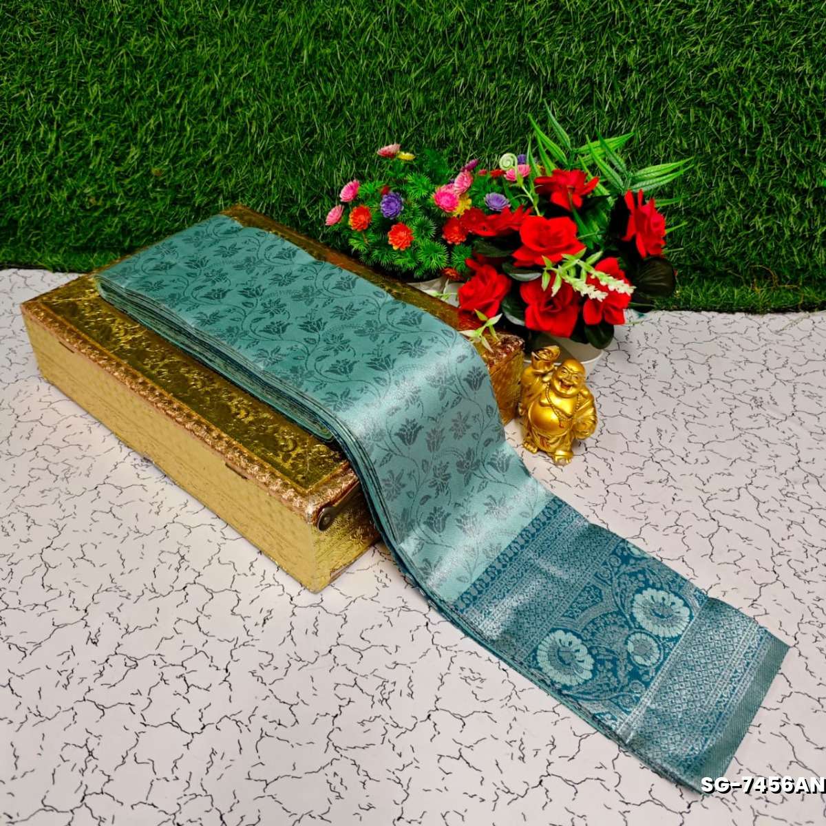 Premium kubera pattu saree rapier fancy  light weight silk type sarees function wear - TEAL (2)