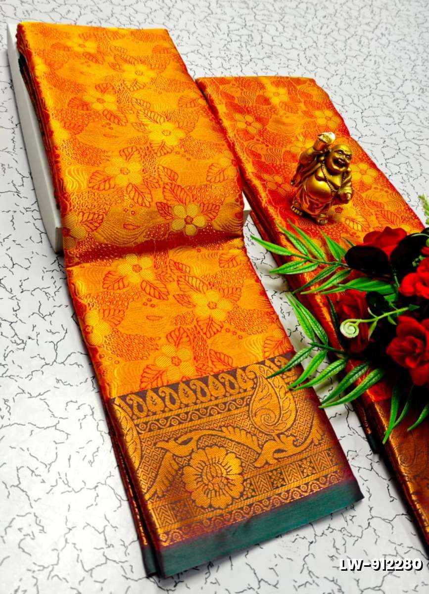 Wedding luxury silk saree with premium zari design || wedding sarees collection - TANGERINE COLOUR