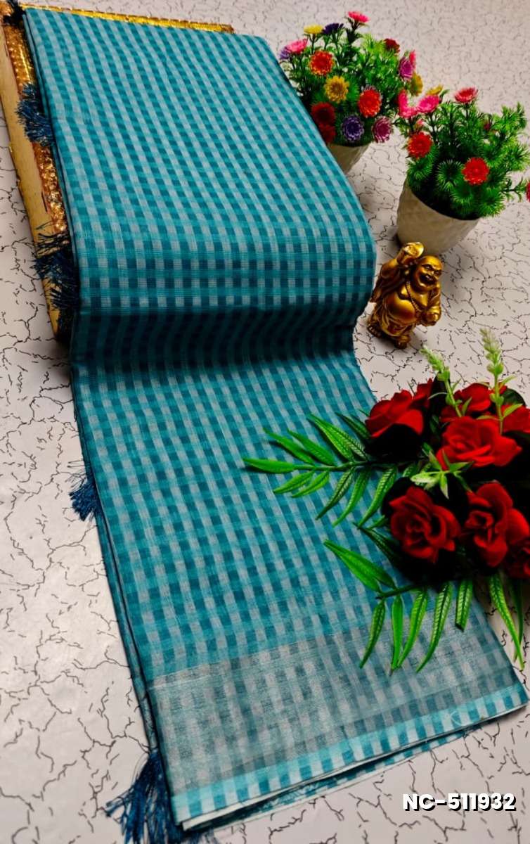 Nayanthara Inspired Checked Sarees with multiple colors - LIGHT SKY BLUE