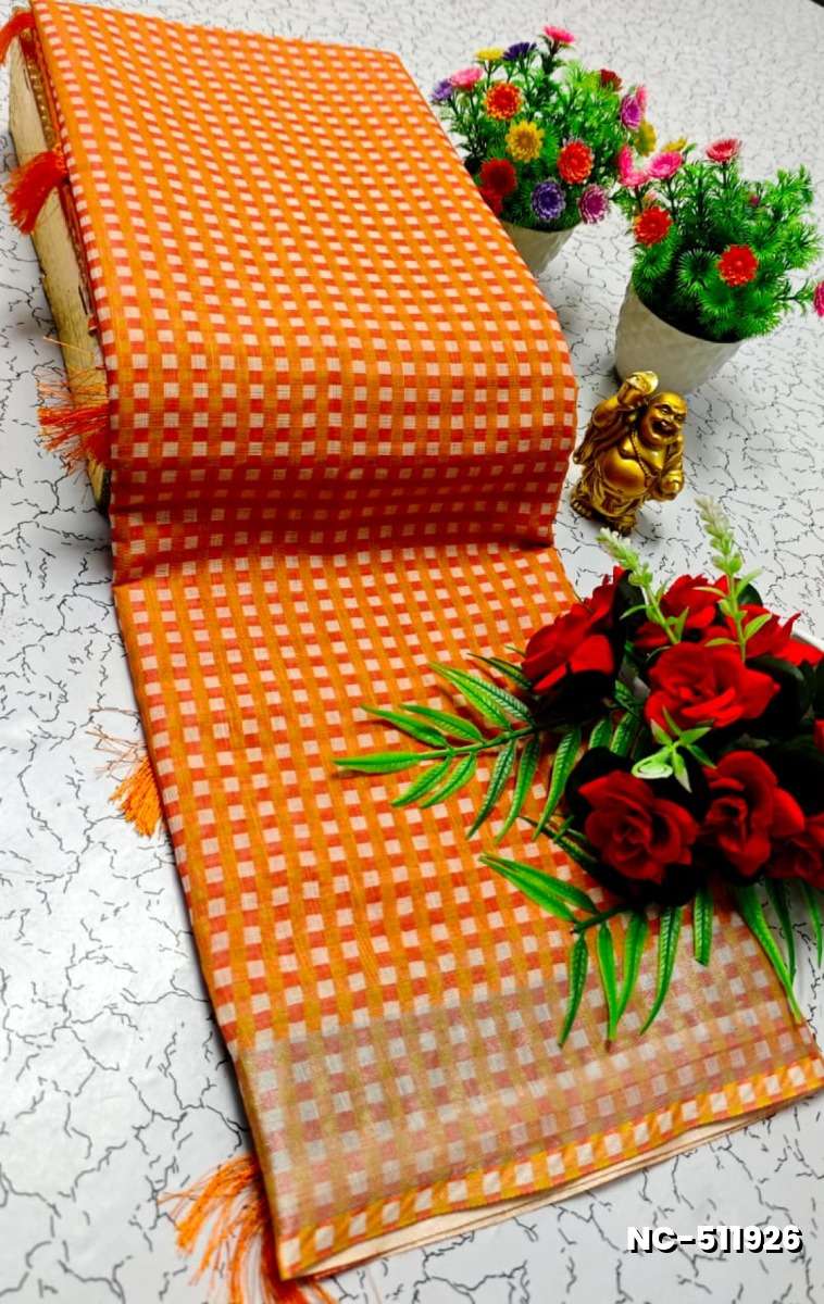 Nayanthara Inspired Checked Sarees with multiple colors - ORANGE N