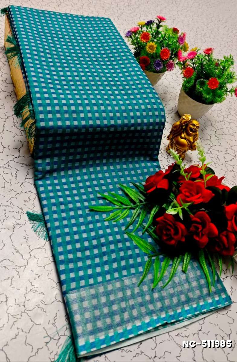 Nayanthara Inspired Checked Sarees with multiple colors - BLUE SHADE