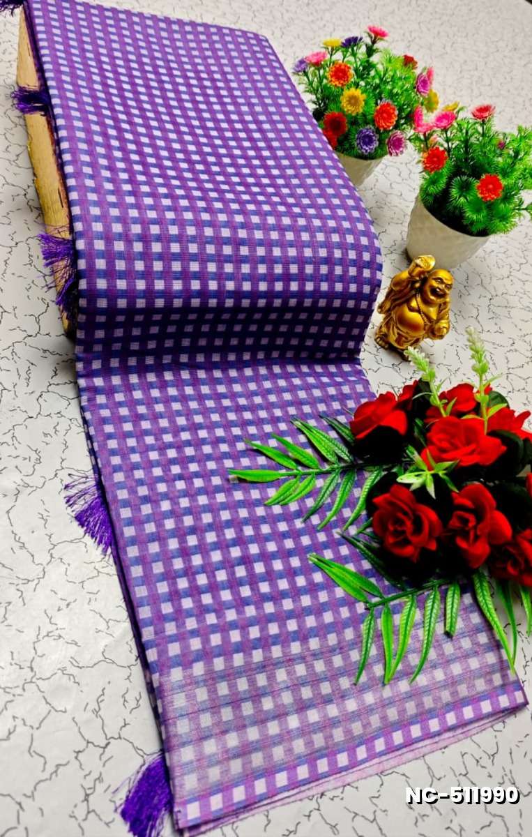 Nayanthara Inspired Checked Sarees with multiple colors - BRINJAL COLOUR