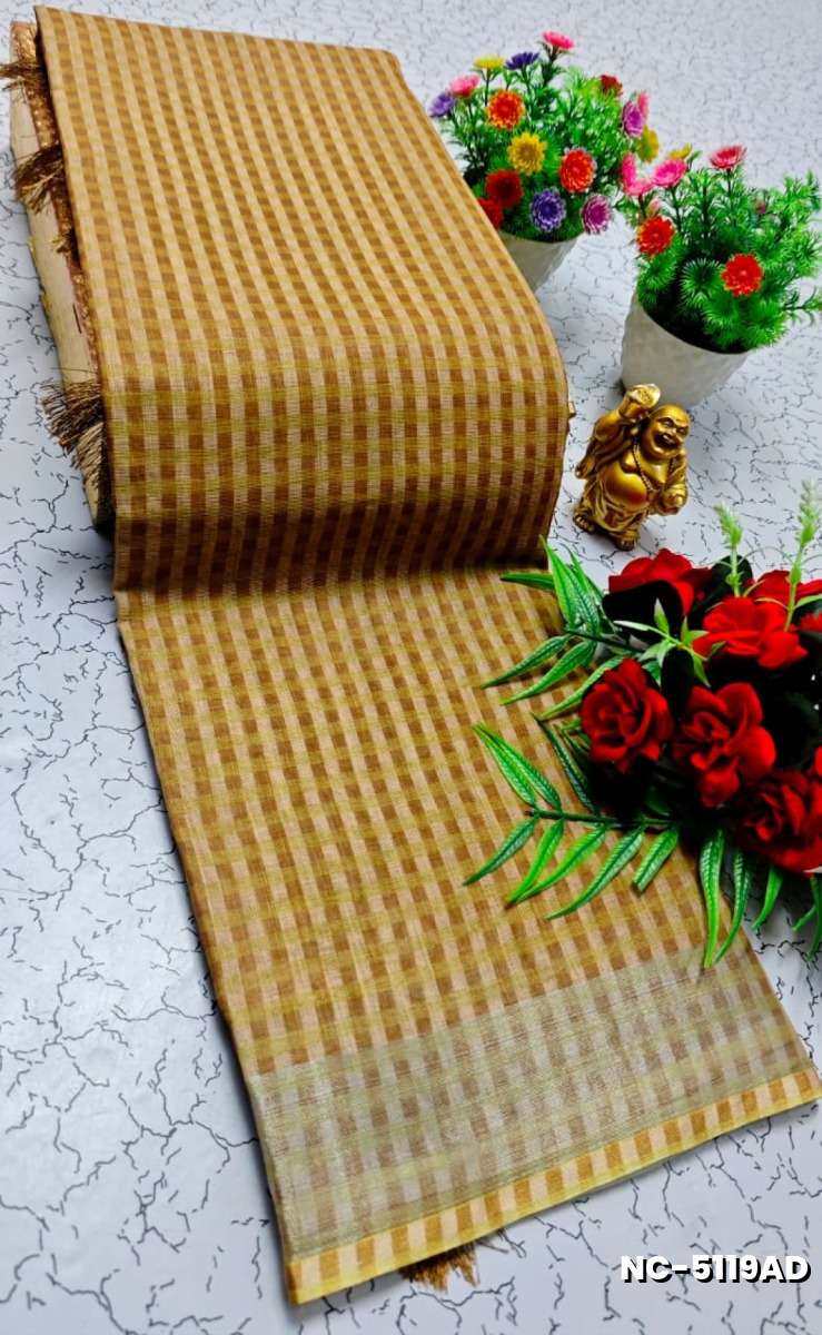 Nayanthara Inspired Checked Sarees with multiple colors - DARK GOLD