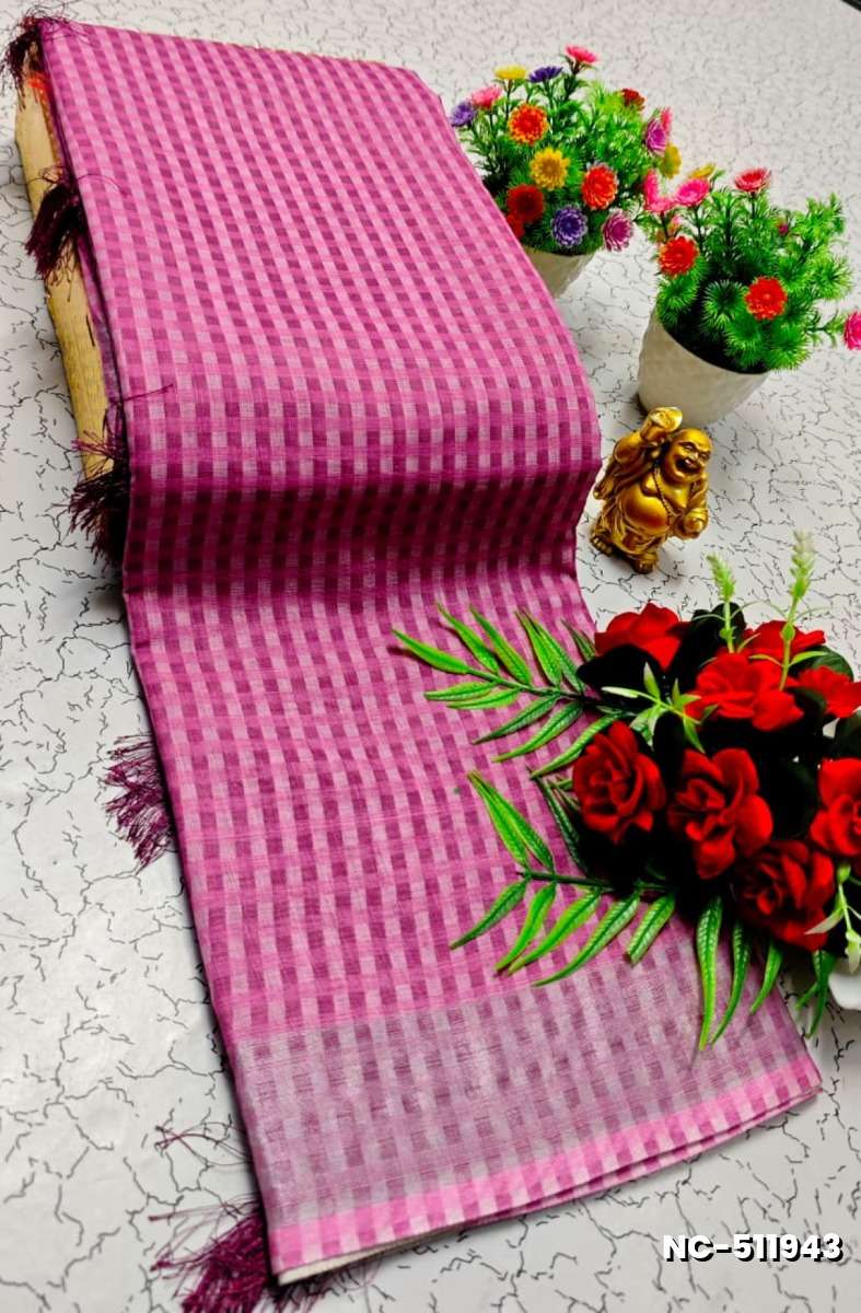Nayanthara Inspired Checked Sarees with multiple colors - LIGHT PINK
