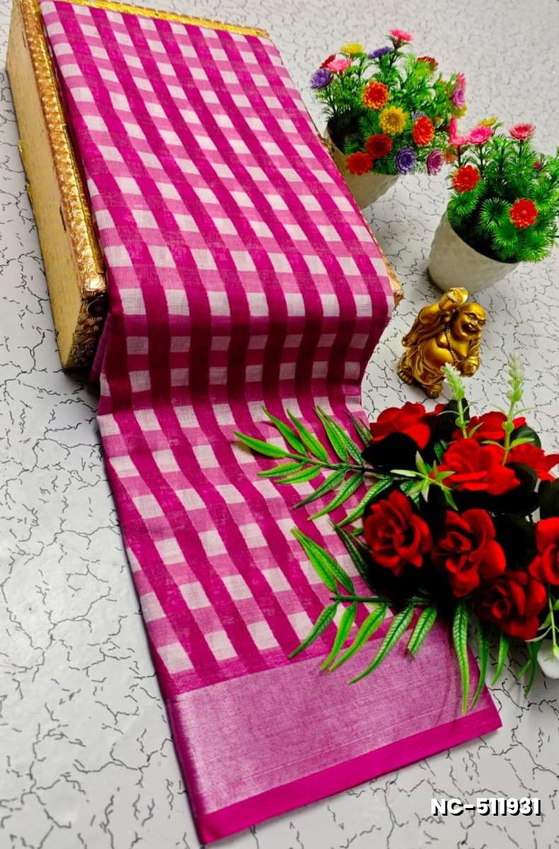 Nayanthara Inspired Checked Sarees with multiple colors - DARK PINK