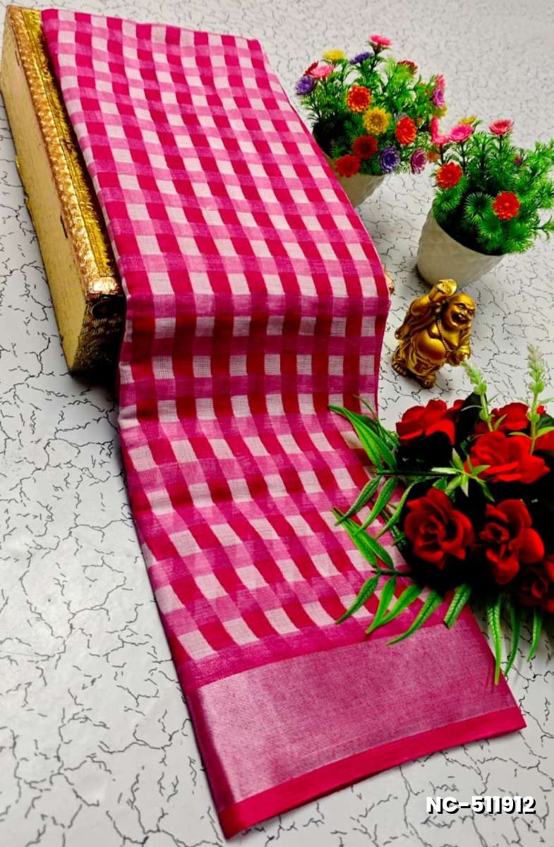 Nayanthara Inspired Checked Sarees with multiple colors - PINK