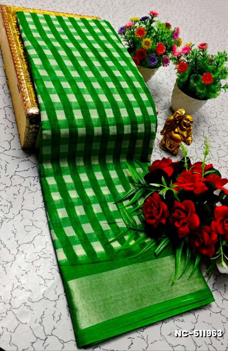 Nayanthara Inspired Checked Sarees with multiple colors - GREEN COLOUR
